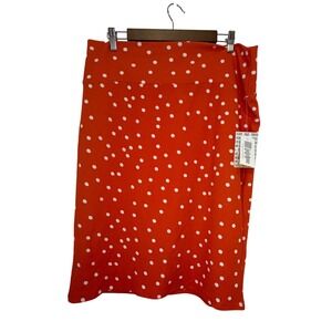 LuLaRoe Cassie Skirt 3XL Orange Red White Polka Dot Pencil Knee Length NWT